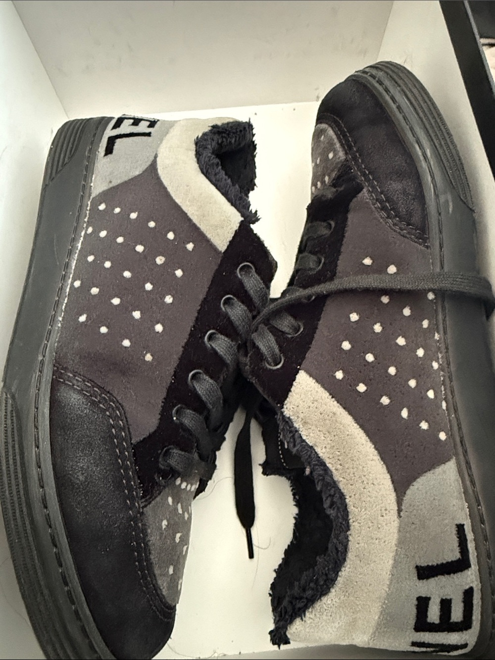 CHANEL Black and Gray Suede-Accent Kids Sneakers